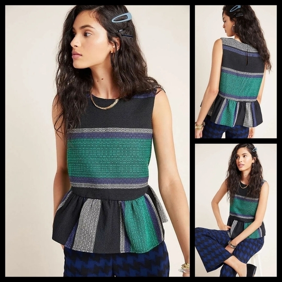 Corey Lynn Calter Anthropologie Striped  Peplum‎ Tunic Top Blouse Shirt - Picture 1 of 7